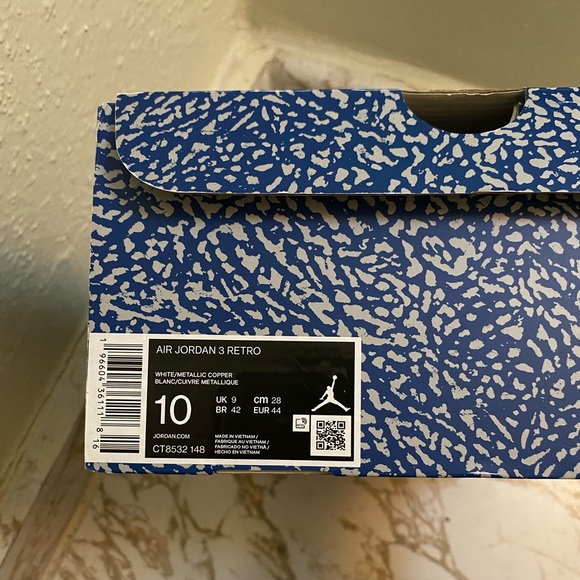 Air Jordan 3 Retro ‘Washington Wizards’ White Blue, size 10 with box - Picture 3 of 9